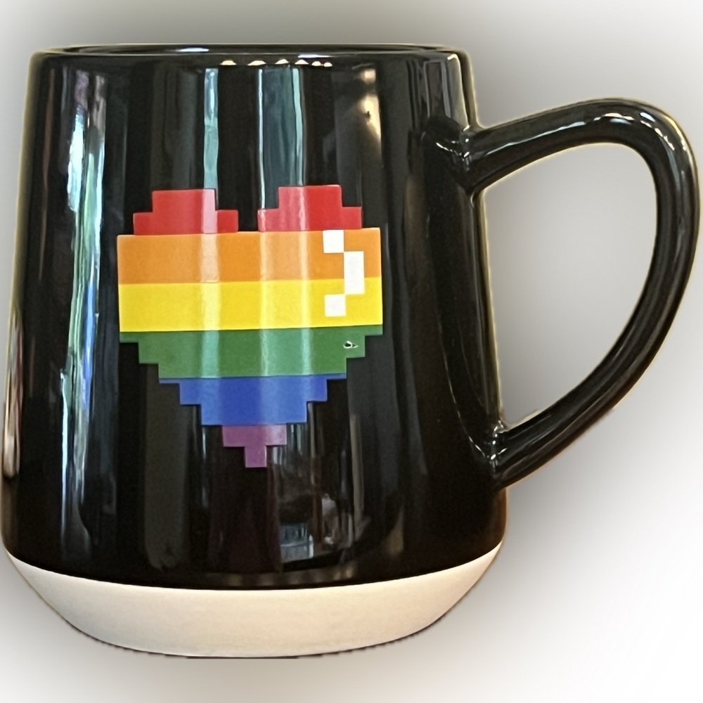 Pixel Rainbow Heart Black Coffee Tea Mug